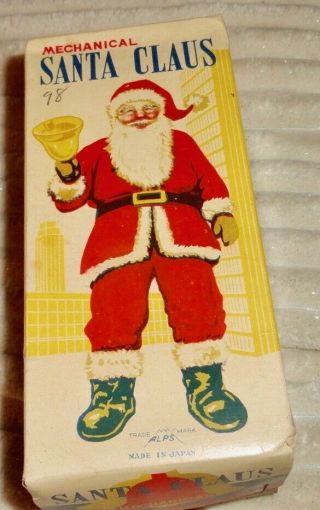 Antique Mechanical Santa Claus By The Alps Co.  Japan Rings Bell