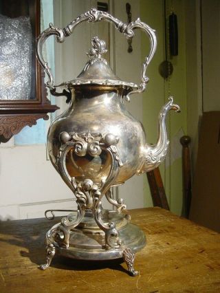 Antique Silver Plate Tilting Teapot Eton Sheffield Silver Over Copper & Burner