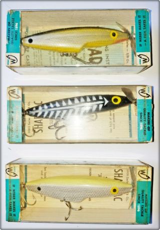 3 Vintage Weber Large Shadrac Lures Good Colors In Boxes