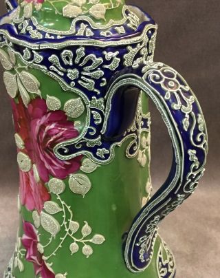 Antique Pre - 1898 Nippon Enamel Moriage Hand Painted Rose Porcelain Chocolate Pot 4