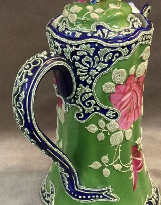 Antique Pre - 1898 Nippon Enamel Moriage Hand Painted Rose Porcelain Chocolate Pot 5