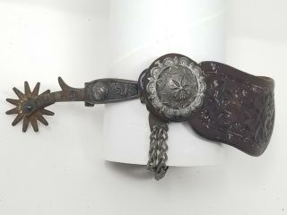 Vintage Sterling Silver Visalia Stock Saddle Co.  Single Spur with concho 2