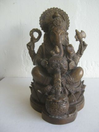 Fine Old India Hindu Lord Ganesha Deity Altar Brass Bronze Statue Sculpture Big