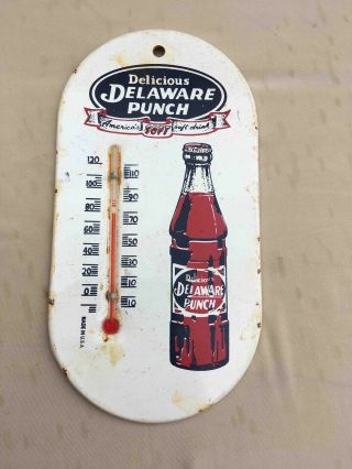Vintage Delaware Punch Soda Metal Advertising Thermometer America 