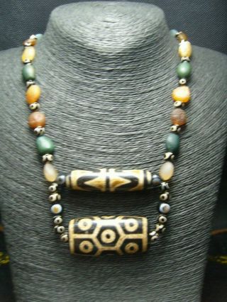 Fine Chinese Tibetan Buddhist Eye Agate Necklace - See Video