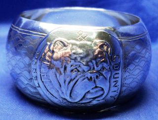 Rare Solid Silver Leeds County Bulldog Club Napkin Ring By Harrison Fisher 1912