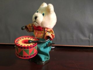 Vintage Russ Bear Playing Snare Drum Wind Up Toy Ca 1970
