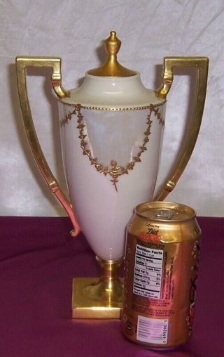 Vintage Willets American Belleek Porcelain Trophy Vase Or Urn Gold Encrusted 2