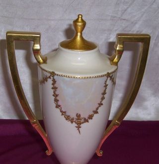 Vintage Willets American Belleek Porcelain Trophy Vase Or Urn Gold Encrusted 3