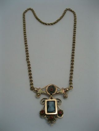 Old Tri Colored Gold Filled Victorian Necklace W Cameo & Hair Locket / Pendant