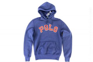 Polo Ralph Lauren Fleece Hoodie Navy Blue And Red Xs Mens Classic Vtg $125.  00