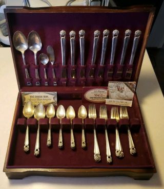 1847 Rogers Bros.  Is " Eternally Yours " 52 Piece Flatware Set W/ Wooden Chest