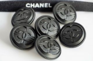 Vintage Chanel Buttons Set Of 6 Cc Logo 20 Mm Black Color Made In France