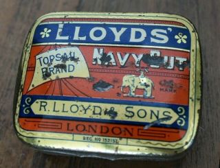 Scarce Small Vintage 1oz Tobacco Tin Lloyds London Topsail Brand C1915