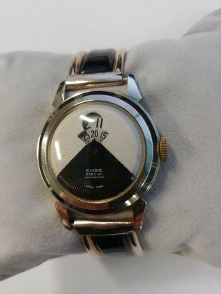 Vintage Embe Special Direct Read Jump Hour Watch In Well