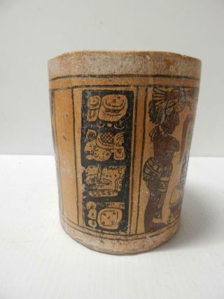 Prprehistoric Maya / Sw Indian Pottery Cylinder Pot - Polychrone Figural Dsgn