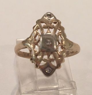 Vintage Antique 10k Yellow Gold Diamond Shield Filigree Ring