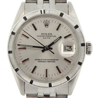 Mens Rolex Date Stainless Steel Watch Engine - Turned Index Bezel Silver Dial 1501