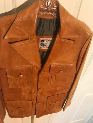 Vintage 60s 70s Mens Leather Jacket Retro Disco Caramel Brown 2