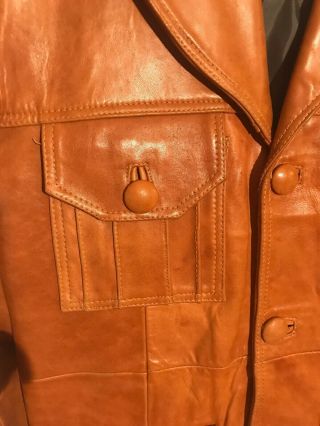 Vintage 60s 70s Mens Leather Jacket Retro Disco Caramel Brown 3