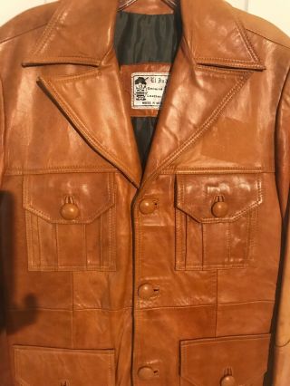 Vintage 60s 70s Mens Leather Jacket Retro Disco Caramel Brown 4