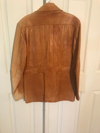 Vintage 60s 70s Mens Leather Jacket Retro Disco Caramel Brown 5