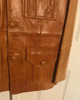 Vintage 60s 70s Mens Leather Jacket Retro Disco Caramel Brown 7