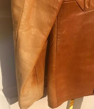 Vintage 60s 70s Mens Leather Jacket Retro Disco Caramel Brown 8