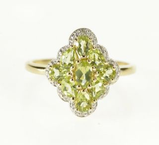 10k Ornate Peridot Cluster Diamond Accent Fashion Ring Sz 7.  25 Yellow Gold 88