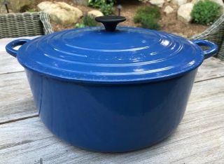 Vintage Le Creuset Blue 12.  25 " 9 - Quart Round Dutch Oven Pot 30 France Orig $425