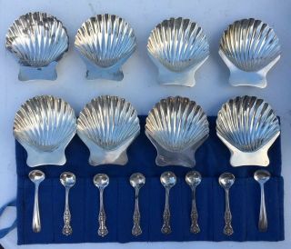 8 Vintage Antique Shell Set Dishes W/spoons 925 Sterling Silver Mexico 192g