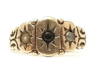 Victorian 14k Solid Gold Ring w/ Seed Pearl & Ruby or Garnet,  1.  4 grams,  Size 6 3