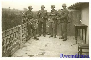 WAR READY Group Wehrmacht Soldiers Posed w/ MP - 40 Sub - MG & Mauser 98k Rifles 2