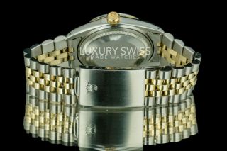 Mens Rolex Watch Datejust 16013 18k Gold & Steel MOP Emerald Roman Num Diamonds 3