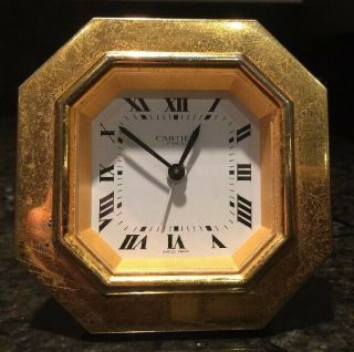 Vintage Gold Cartier Of Paris Octagon Travel Alarm Clock 7507 11813