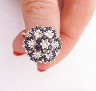 Fine 9ct/9k Gold Diamond & Sapphire Large & Heavy Cluster Ring,  375