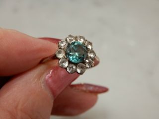 A Stunning Antique Art Deco 9 Ct Gold Blue And White Zircon Cluster Ring