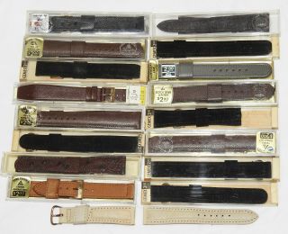 15 Vintage Mens Wristwatch Leather Bands - 14k Hamilton Band - Gemex,  Jb,  Hirsch