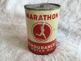 Marathon Endurance Motor Oil Can,  Vintage,  Full,  Very Small Dent On Back