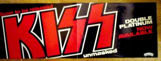 Rare,  Kiss " Double Platinum " 1978 - 79 Window Sign Promotes Kiss Unmasked