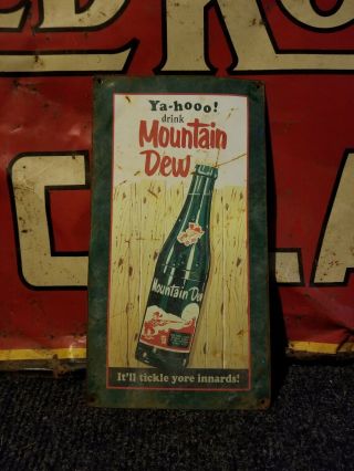 Vintage Old Mountain Dew Soda Metal Sign Gas Oil Pepsi Advertising Coke