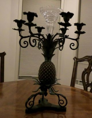Vintage Looking Pineapple Bronze Flower Vase And Candle Stand Lamp