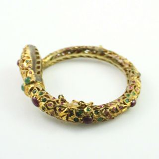 Antique Vintage Nouveau 14k Yellow Gold Mughal India Emerald Ruby Snake Bracelet 3