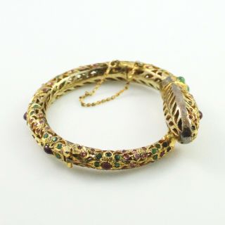 Antique Vintage Nouveau 14k Yellow Gold Mughal India Emerald Ruby Snake Bracelet 4