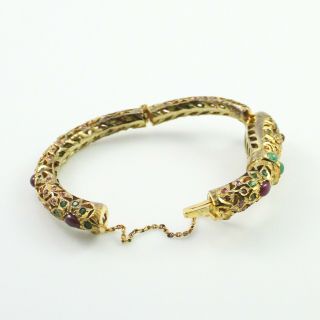 Antique Vintage Nouveau 14k Yellow Gold Mughal India Emerald Ruby Snake Bracelet 6