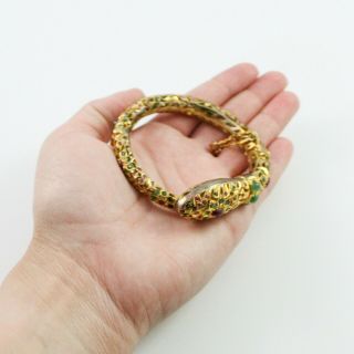 Antique Vintage Nouveau 14k Yellow Gold Mughal India Emerald Ruby Snake Bracelet 7