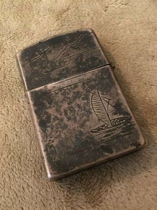 Wwii Vintage 950 Sterling Silver Japan Japanese Etched 3 Hinged Zippo Insert