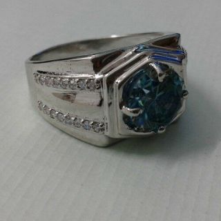 Vintage 3.  00 Ct Blue Moissanite Men Engagement Wedding Ring 925 Sterling Silver
