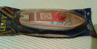 60s VINTAGE LEMY/TippCo TIN TOY FIRE BOAT SHIP & AMBULANCE WIND - UP MEXICO 5