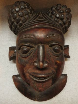 African Vintage Handcarved Justice Mask Of The Bamileke,  Cameroon,  W/ Stand